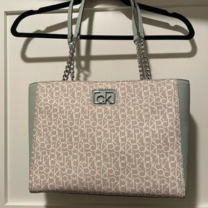 Calvin Klein Beige and Green Women's Tote Bag